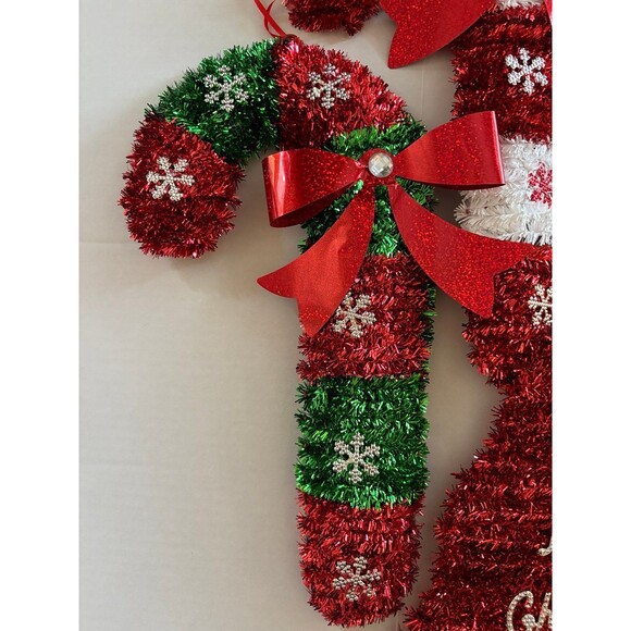 Lot of 8 Sparkly Tinsel Christmas Holiday Hanging Decor Gingerbread Man Penguin - Picture 7 of 10